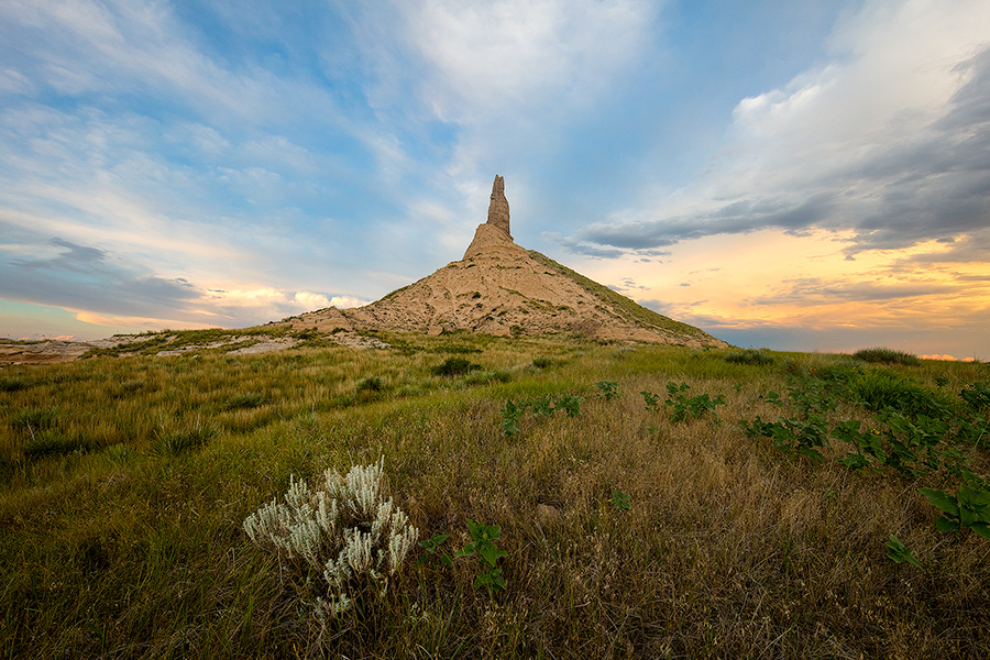 A scenic landscape Nebraska photograph of dusk at Chimney Rock in western Nebraska. - Nebraska Photography