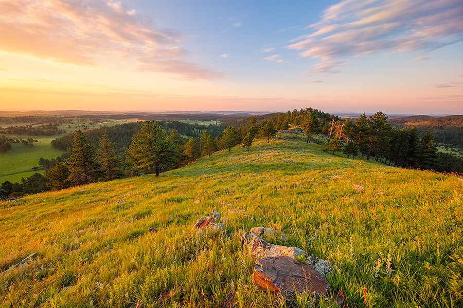 A beautiful sunrise illuminates the hills of Wind Cave National Park in South Dakota. - South Dakota Photography