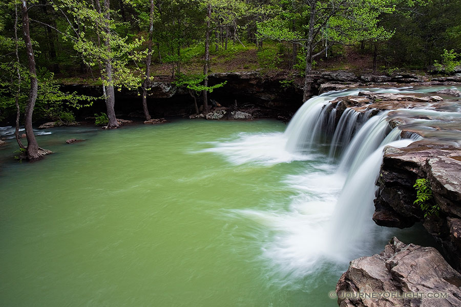 Water falls over Falling Water Falls just east of Pelsor (Sand Gap) Arkansas in the Ozark Mountains. - Arkansas Photography