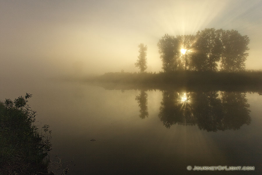 Morning fog rises from an offshoot of the Missouri at Ponca State Park in northeastern Nebraska. - Ponca SP Photography