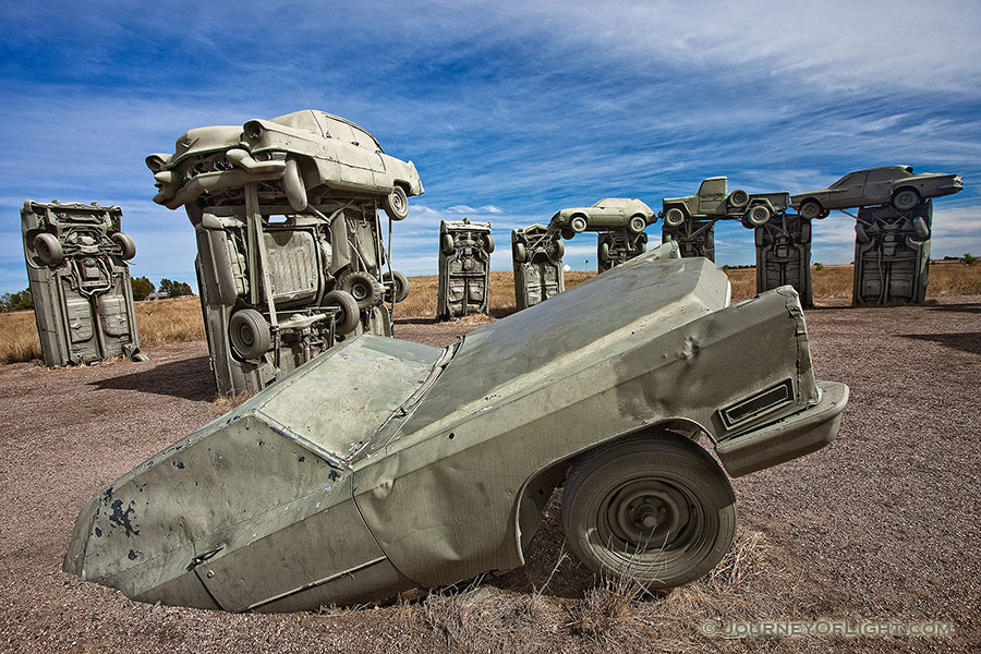 Carhenge near Alliance in western Nebraska mimics the ancient Stonehenge in England. - Nebraska Photography