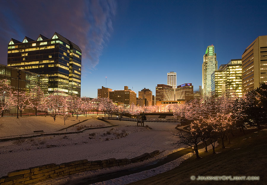 Every year Omaha Celebrates the Holiday Lights Festival after Thanksgiving and during Christmas and New Years by putting lights up in the downtown area around Gene Leahy Mall. - Omaha Photography