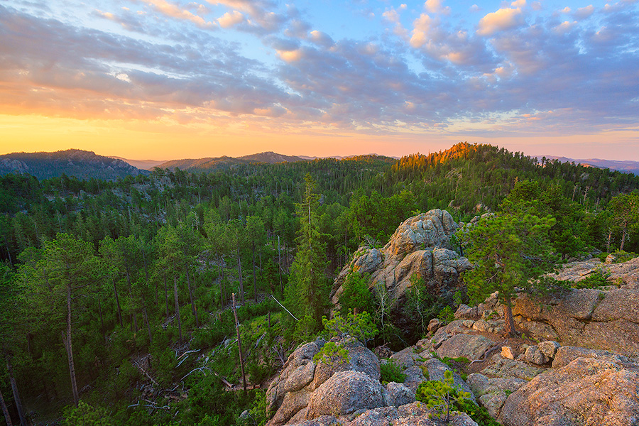 Scenic landscape photograph of a beautiful morning sunrise over the Black Hills, South Dakota. - South Dakota Photography