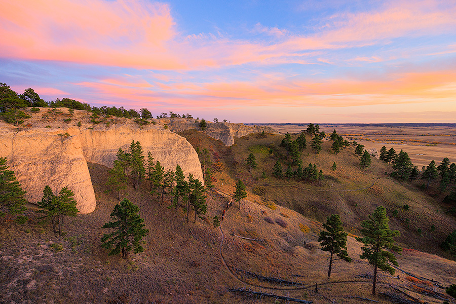 A scenic landscape photograph of trail riders at Fort Robinson State Park in Northwestern Nebraska. - Nebraska Photography