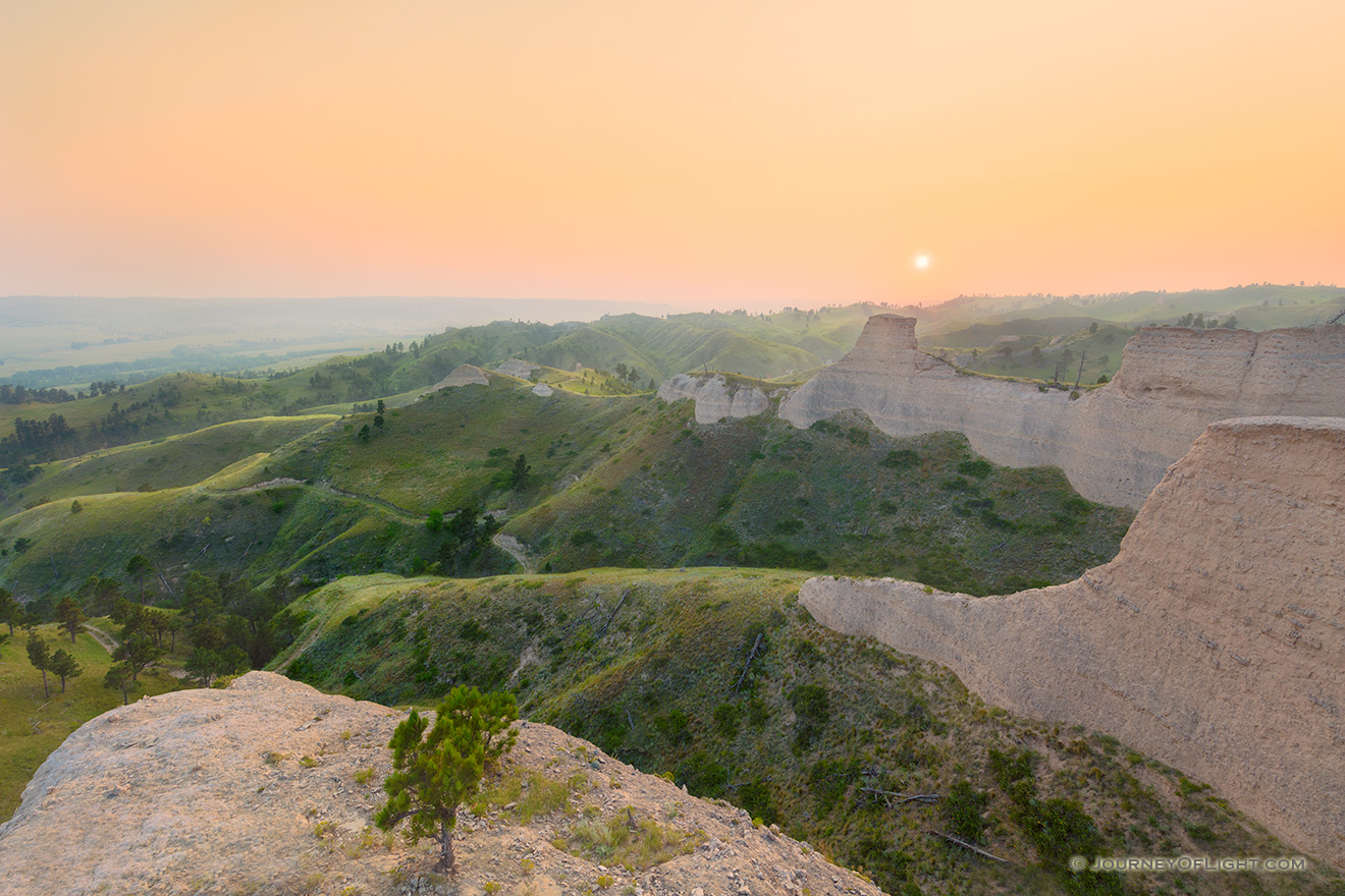 A Nebraska scenic landscape photograph of Fort Robinson State Park from a Bluff with wildlife smoke. - Nebraska Picture