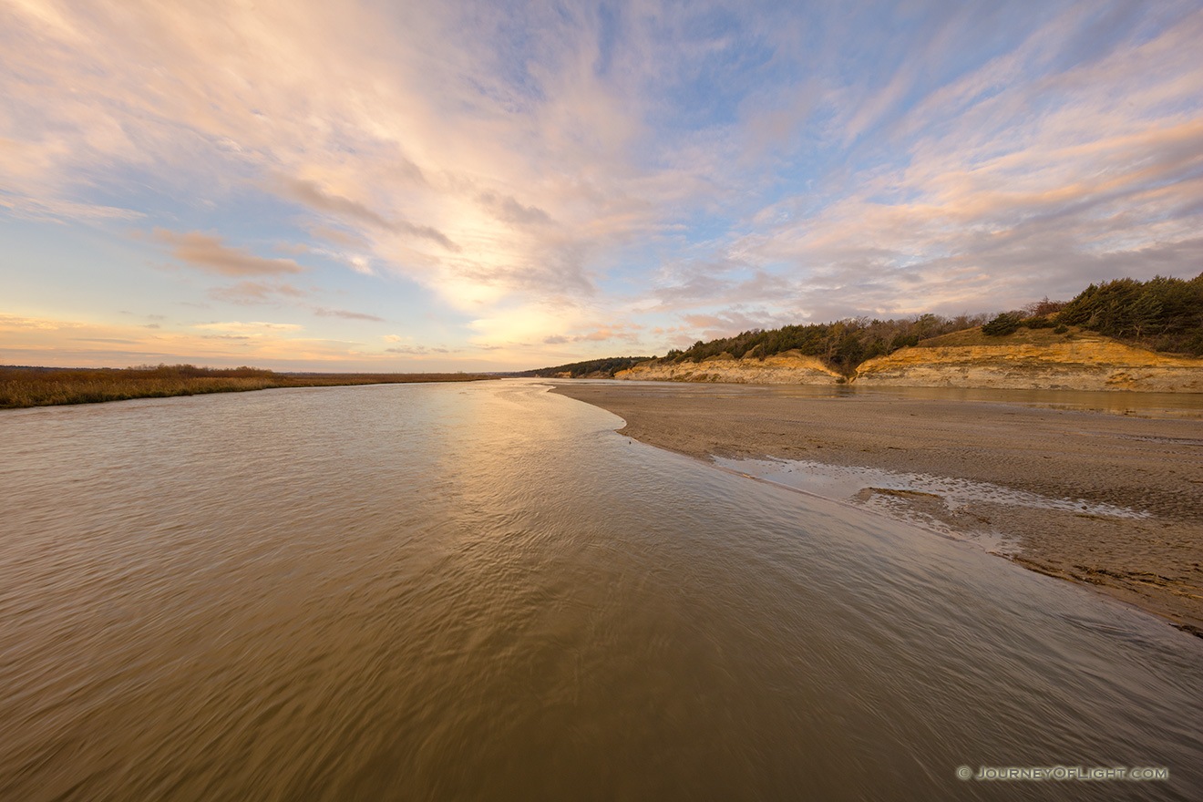 On a beautiful November morning clouds floated over the mouth of the Niobrara River on the Nebraska/South Dakota border. - Nebraska Picture