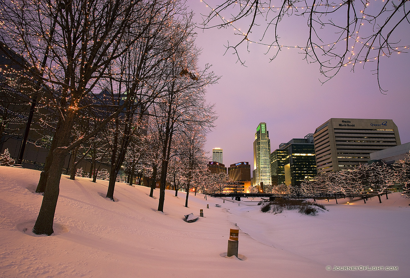 Every year Omaha Celebrates the Holiday Lights Festival after Thanksgiving and during Christmas and New Years by putting lights up in the downtown area around Gene Leahy Mall. - Omaha Picture