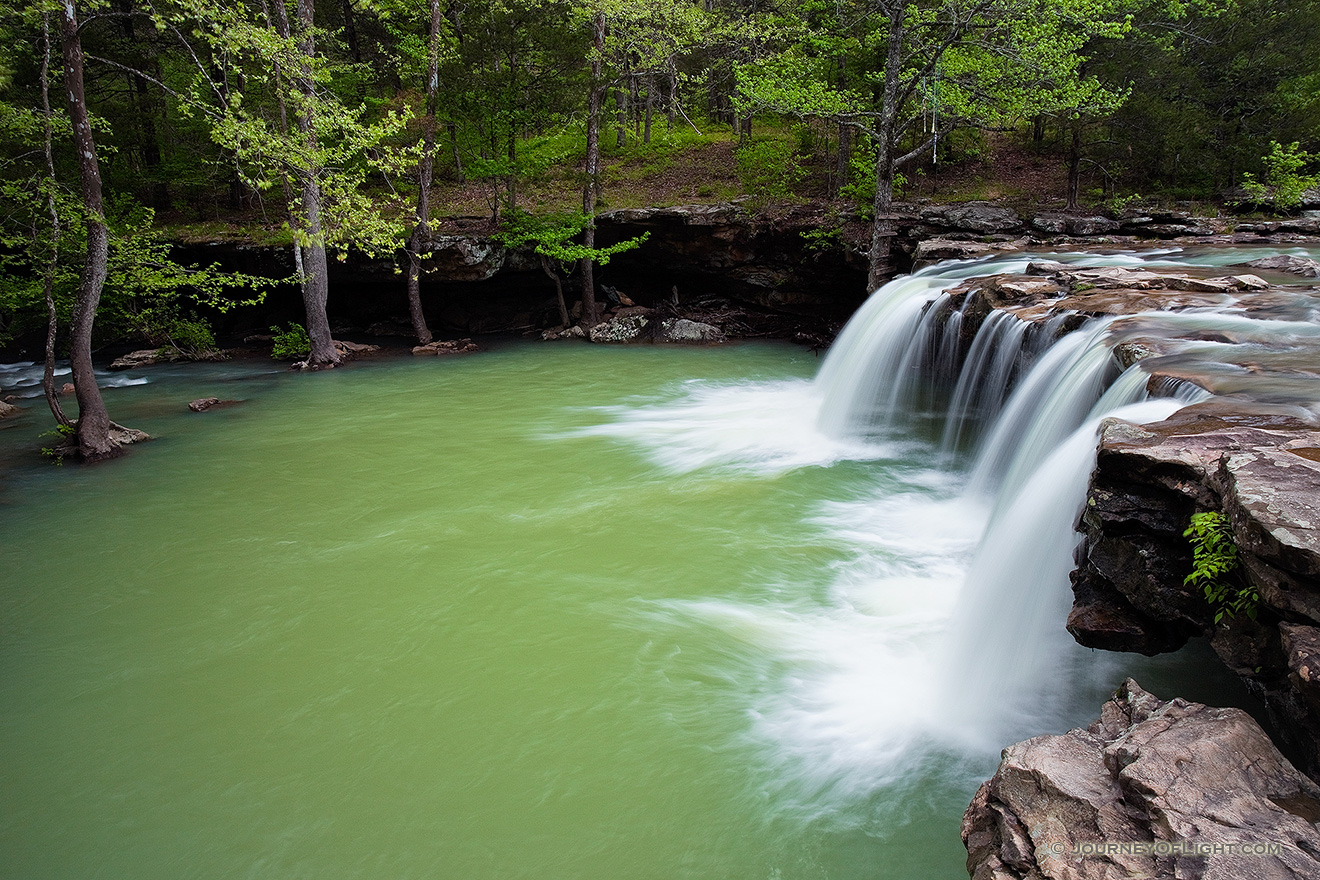 Water falls over Falling Water Falls just east of Pelsor (Sand Gap) Arkansas in the Ozark Mountains. - Arkansas Picture