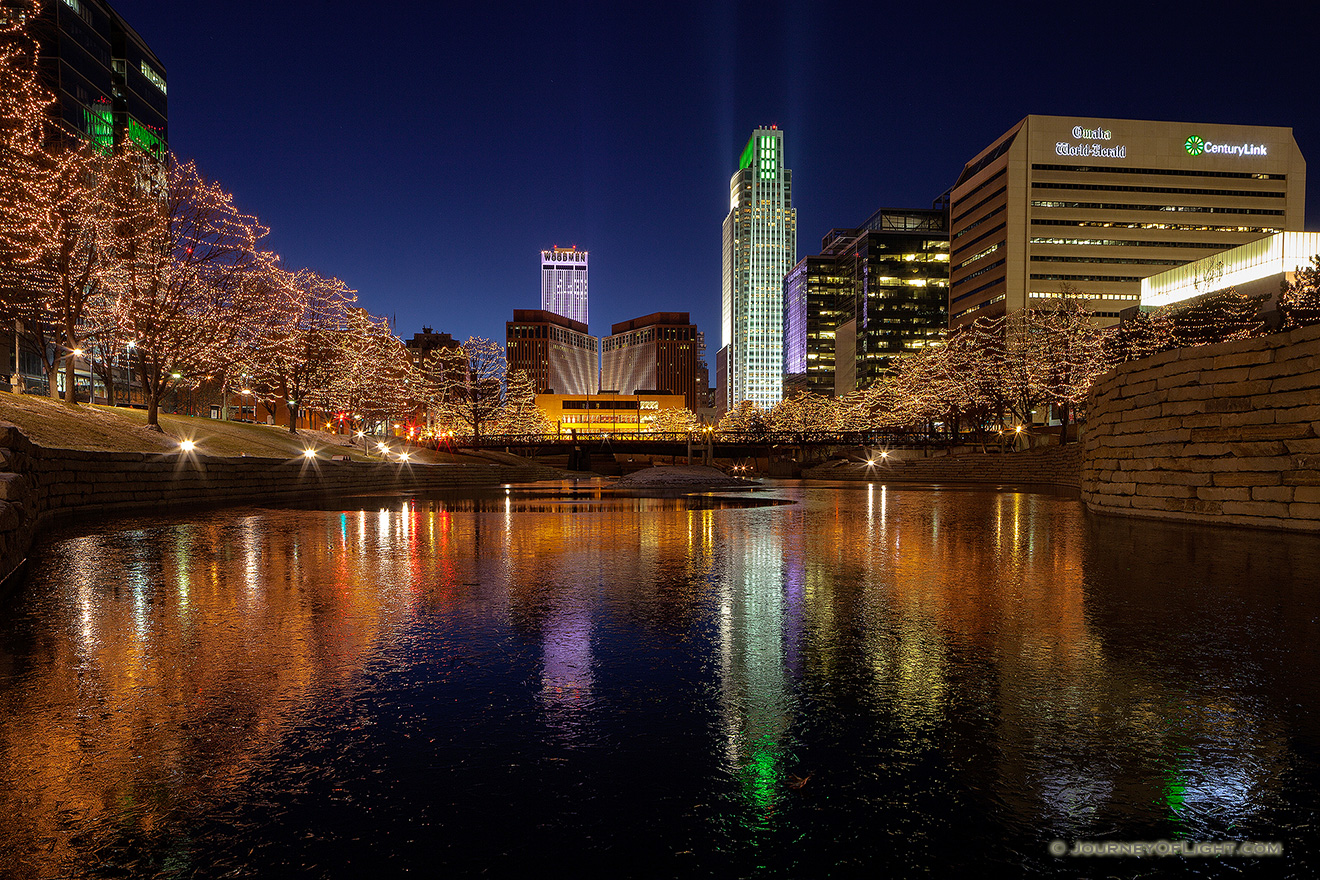 The Holiday Lights Festival in Downtown Omaha with thousands of holiday lights in the downtown area around Gene Leahy Mall. - Omaha Picture