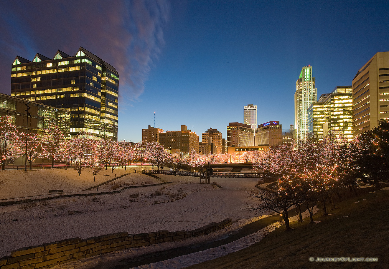 Every year Omaha Celebrates the Holiday Lights Festival after Thanksgiving and during Christmas and New Years by putting lights up in the downtown area around Gene Leahy Mall. - Omaha Picture