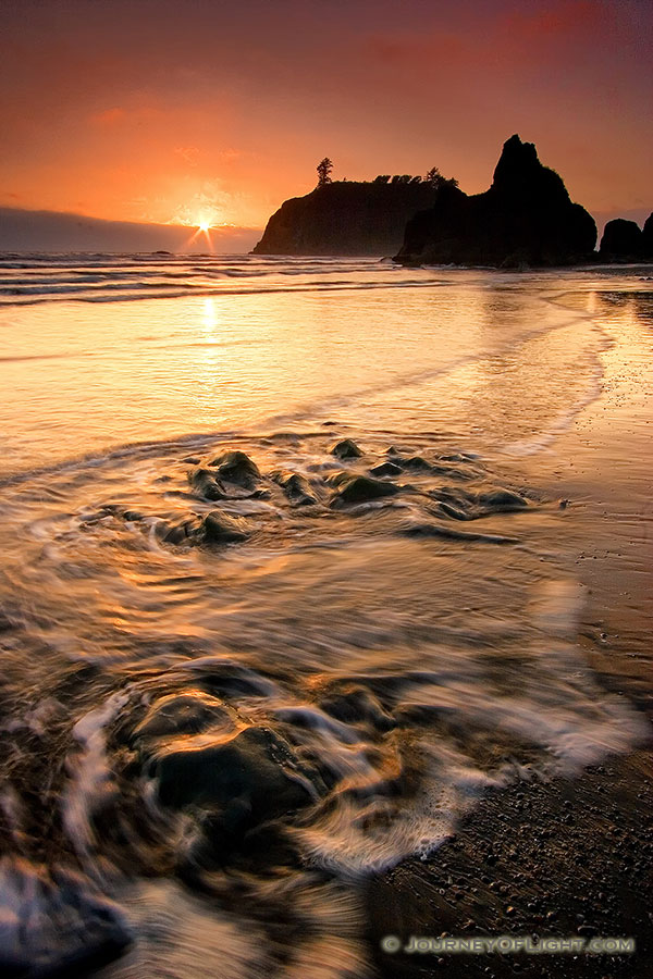 An evening of solitude on Ruby Beach, Washington in Olympic National Park just as the sun dips below the horizon. - Pacific Northwest Photography